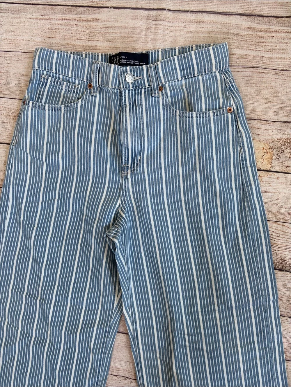 Gap Striped Wide-Leg Blue & White Denim Pants Size 4 Regular